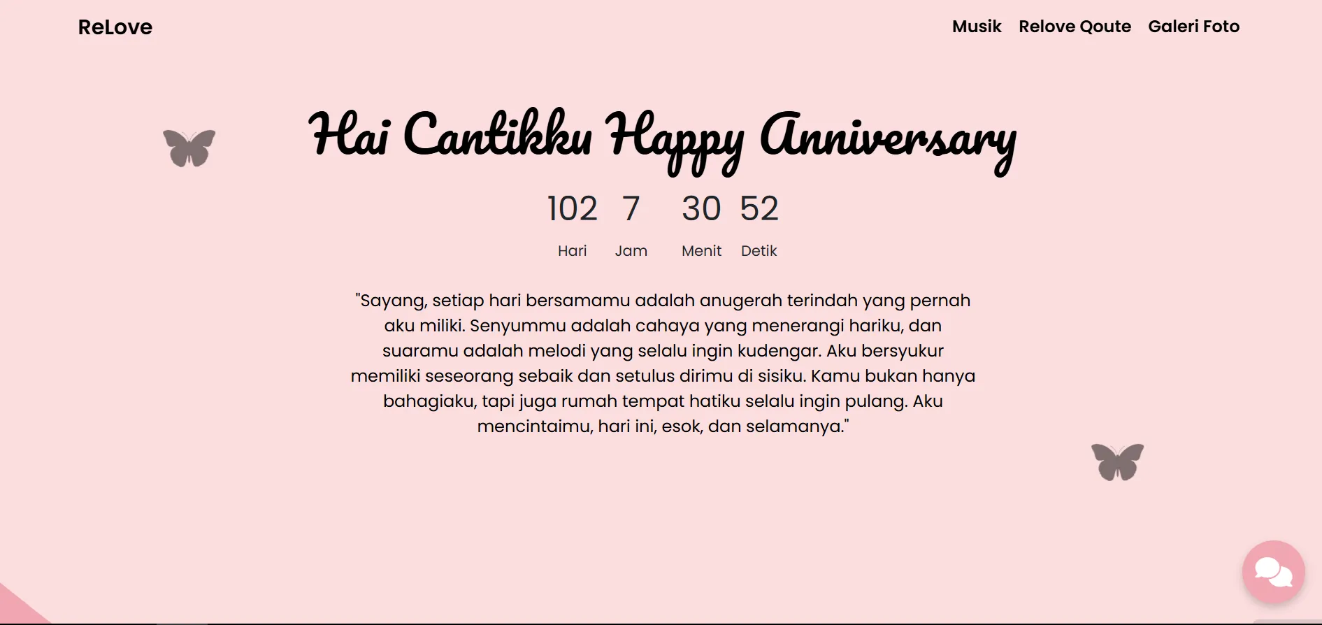 Lovebot AI Website Ulang Tahun Romantis